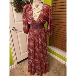 Free People's Golden Hour Maxi Dress, xs, wine combo
